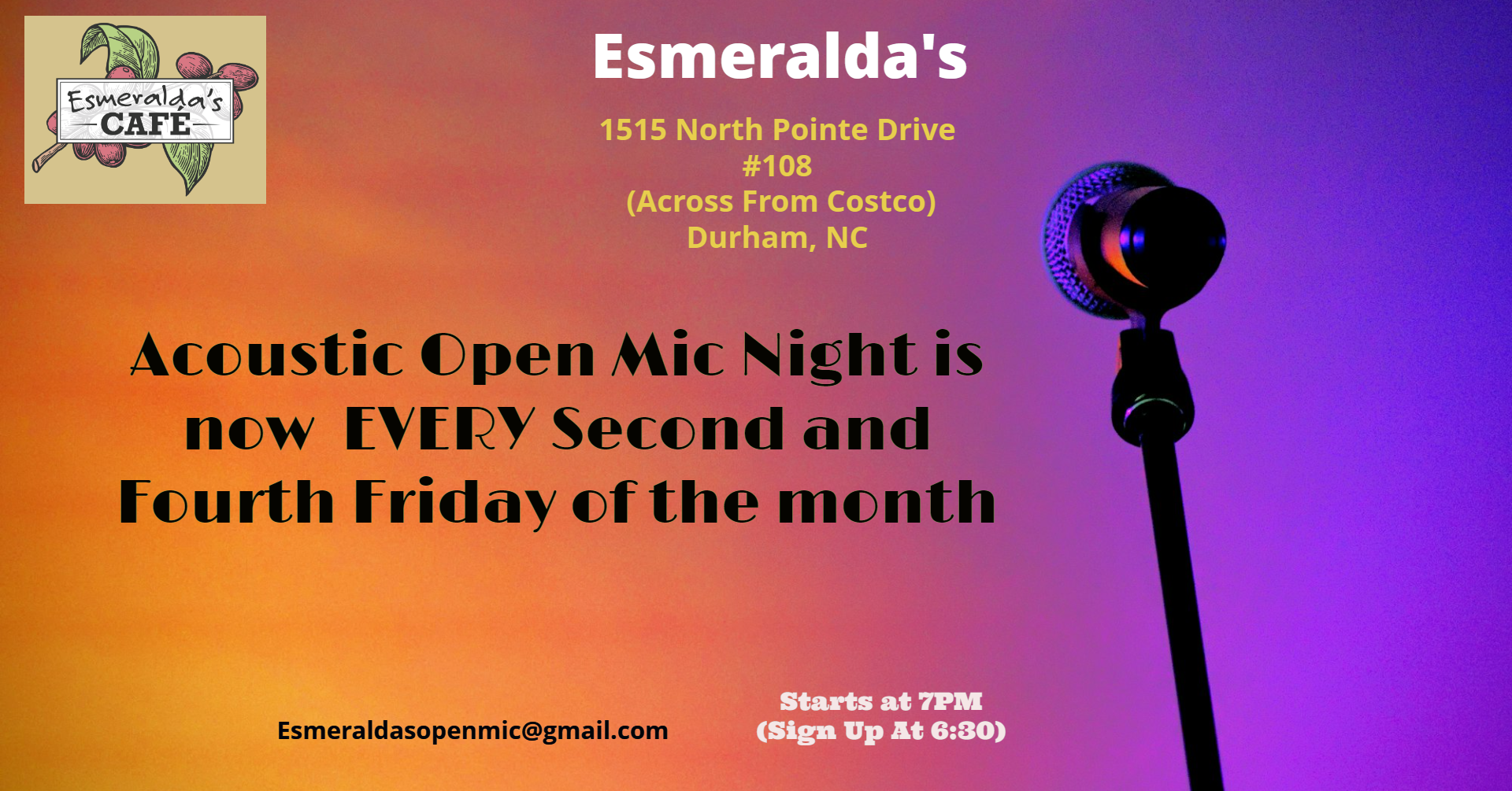 Esmeralda's Bi Monthly Acoustic Open Mic Night 